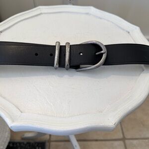 Banana Republic Black Leather Belt with Silver Buckle